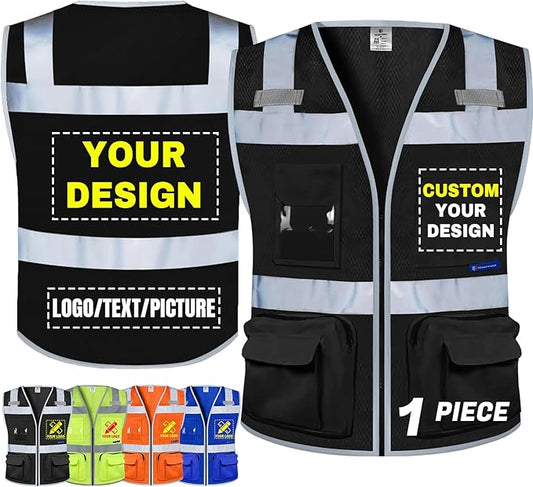 BeautyWill Custom Logo Safety Vest Class 2 High Visibility Reflective Vest for Men - Personalized Logo Team Vest