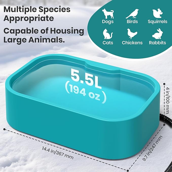 IPOW Extra Large Heated Water Bowl with 5 Layers Design for Heating & Heat Preservation Provides Drinkable Water & Food in Winter Heated Pet Bowl for Cat Rabbit Chicken Duck Squirrel, 194 fl oz