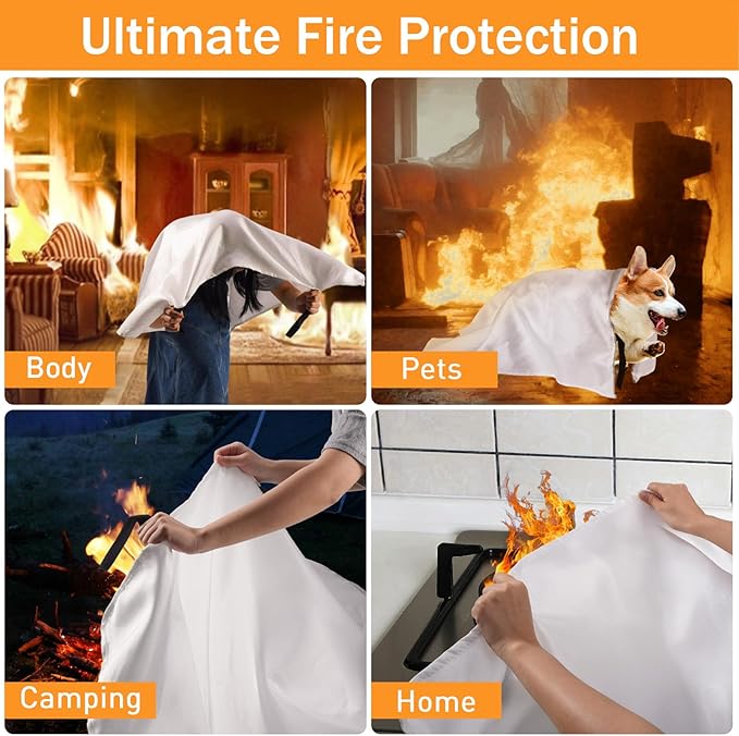 Mondoshop Silicone Fire Blanket for Home - 4Pack 40"x40" Emergency Fire Blankets for Kitchen, Fire Retardant Blankets for Car, Camping, Grill, Office, Warehouse, School, Picnic