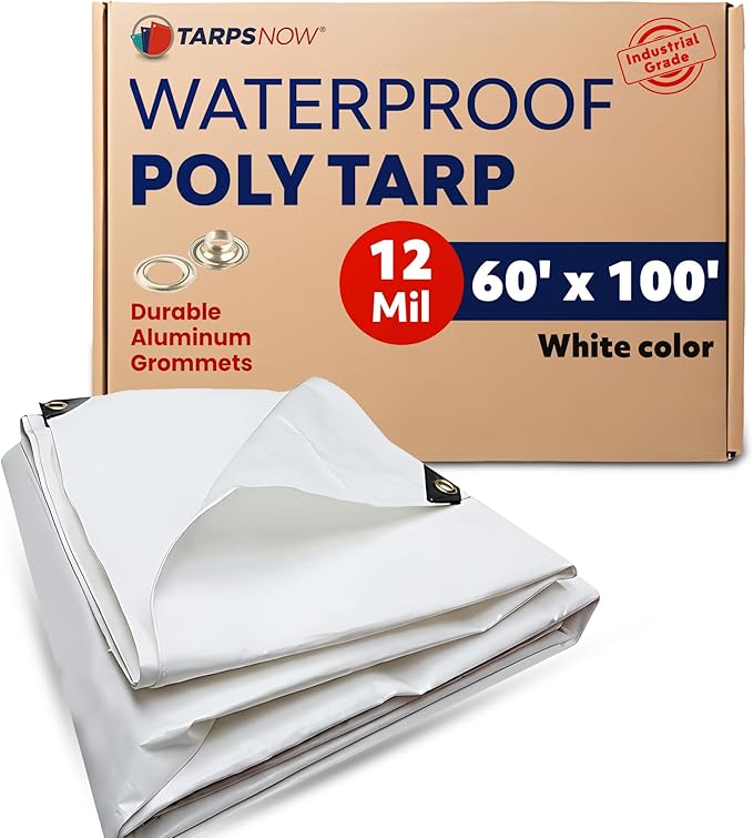 Tarps Now 60x100 Feet Heavy Duty Waterproof Tarp | 12 MIL Poly Tarp with Reinforced Edges & Aluminum Grommets | Weatherproof Tarpaulin for Roof, Outdoor, Camping | Large Brown Tarp Cover