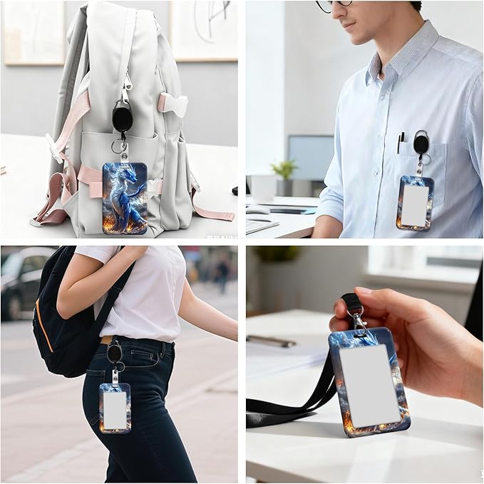 ID Badge Holder with Retractable Lanyard for Women & Men,Vertical ID Card Holder Wallet,Clear Window&Card Slot,Detachable Neck Strap for Nurse Teacher Office,Ice Fire Dragon