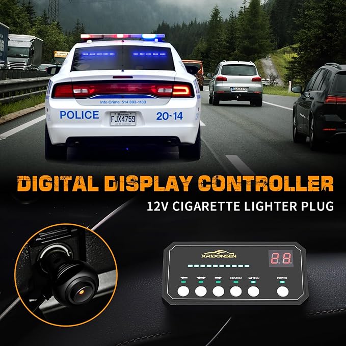 XRIDONSEN 2x 17 inch Blue Emergency Lights Bar 40 LED Dash Strobe Lights Interior Front/Rear Windshield Lights Safety Flashing Warning Hazard Light for Ambulance Firefighter Police Vehicles Trucks Car