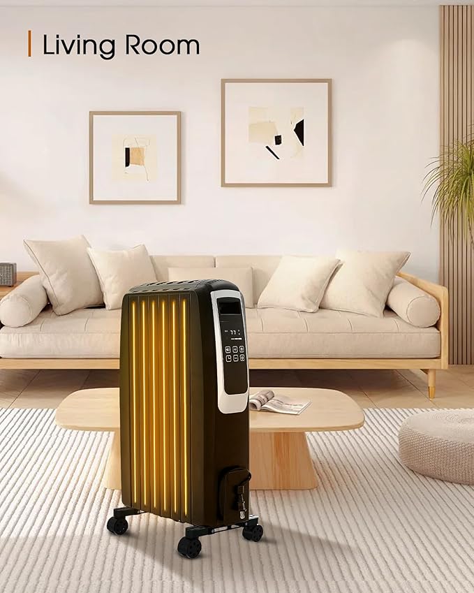 Oil Filled Radiator Heater, Electric Radiant Heaters for Indoor Use Large Room, Portable Space Heater with ECO Mode, Quiet Heating with Remote Control, 24H Timer, Tip-over & Overheat Protection