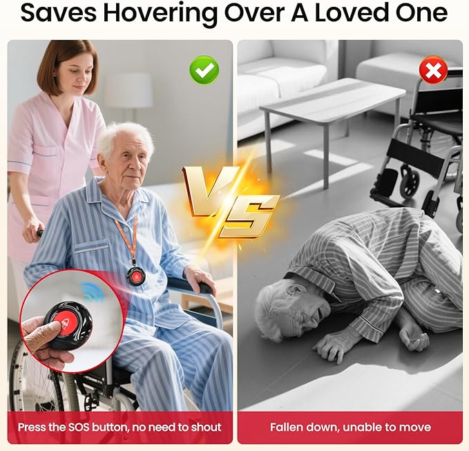 CallToU Caregiver Call Button Smart Call System 3 Receivers 2 SOS Call Button for Elderly at Home Nurse Calling Alert Patient Help System for Home/Personal Attention Pager 500+Feet (CC05BL 2-3)