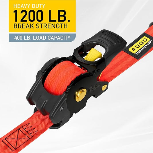 AUGO Retractable Ratchet Straps | 2 Heavy Duty Ratchet Straps Self Retractable Tie Downs with Soft Loops & Storage Bag for Motorcycle, Truck, Trailer, Cargo Van | 1200 Lb Break Strength 1” x 10’