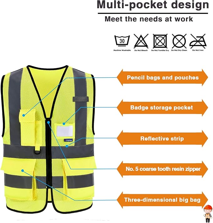 A-SAFETY hi viz reflective safety vest for men, Yellow