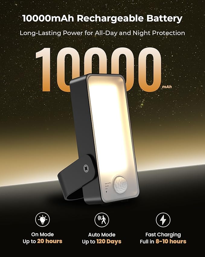 2 Pack Motion Sensor Outdoor Lights, 10000mAh Rechargeable 600 Lumen Battery Operated Outdoor Wall Lights with 3 Modes, 3 Colors, IP65 Waterproof Outdoor Security Lights for Fences, Garage, Patio