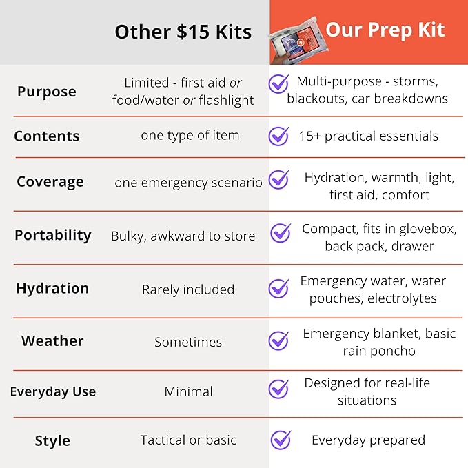 Emergency Storm Survival Kit – 15 Essentials (31 Total Pieces) Hurricane, Power Outage & Disaster Preparedness Supplies with Water, Electrolytes, First Aid, Flashlight & Blanket