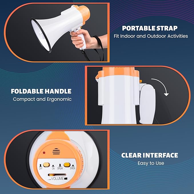 30 Watt Power Portable Megaphone Bullhorn Speaker Voice, Siren/Alarm and 240S Recording with Volume Control and Strap