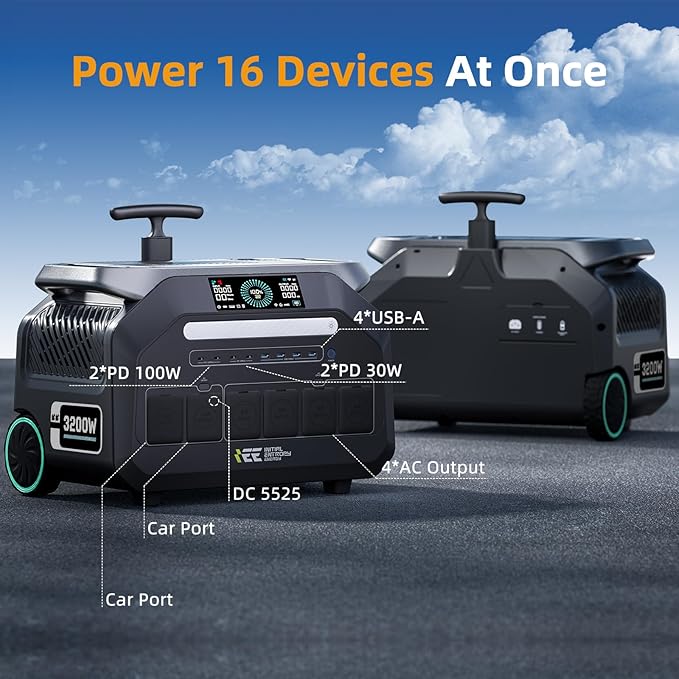 IEE 3200W Solar Generator P3200 with 3 * 200W Panel, 2048Wh Portable Power Station, 1800W AC Charging & 1000W Solar Charging, LFP Battery, 14 Output Ports, APP Control, for Home Backup, Camping, RV