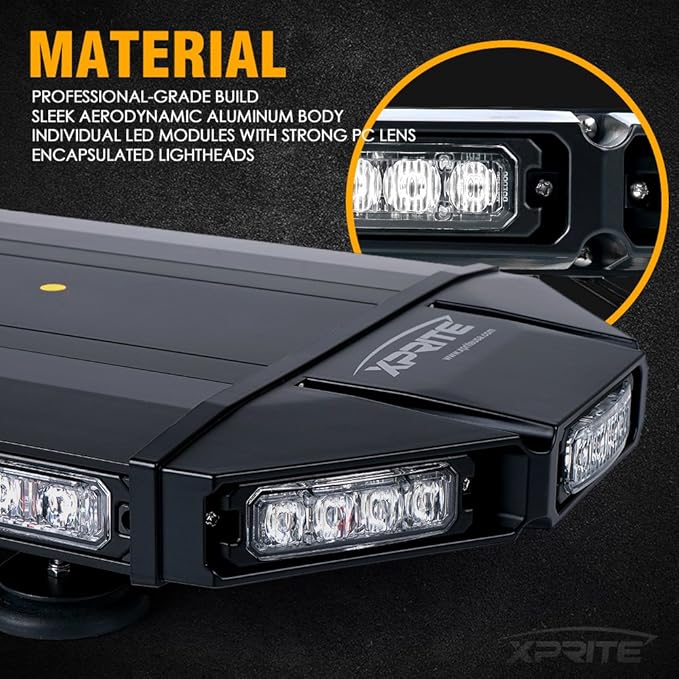 Xprite 27" Amber LED Emergency Rooftop Strobe Light Bar, Magnetic-Mounted Strobe Lights for Trucks, High-Intensity Warning Beacon for Tow, Construction, Snowplow, Patrol Vehicles