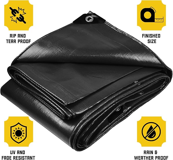 Core Tarps Extreme Heavy Duty 20 Mil Tarp Cover, Waterproof, UV Resistant, Rip and Tear Proof, Poly Tarpaulin with Reinforced Edges for Roof, Camping, Patio, Pool, Boat (Black 30′ X 70′)