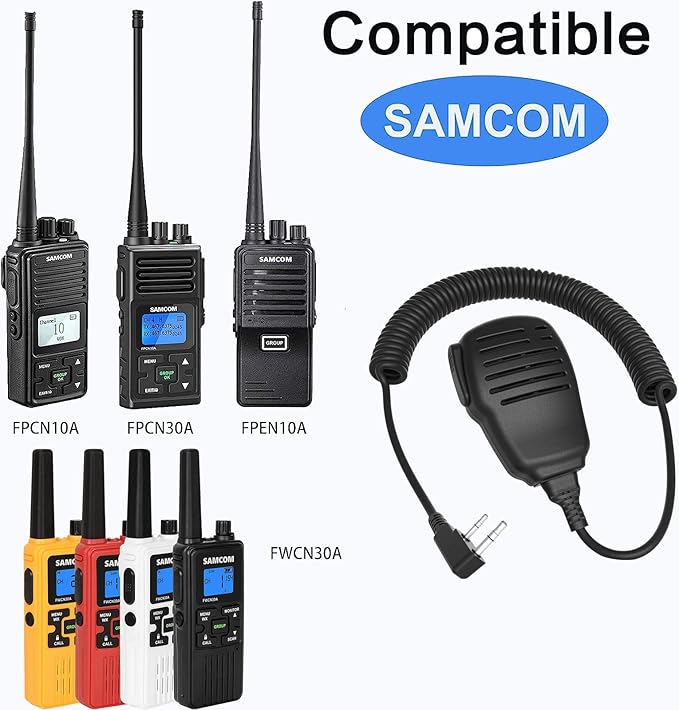 SAMCOM Speaker Mic for Two Way Radios, 2 Pin K Type Walkie Talkies Shoulder Mic with Reinforced Cable, 2-Way Radio Handheld/Wearable Microphone for FPCN30A FPCN10A Radio, 6 Pcs, Black