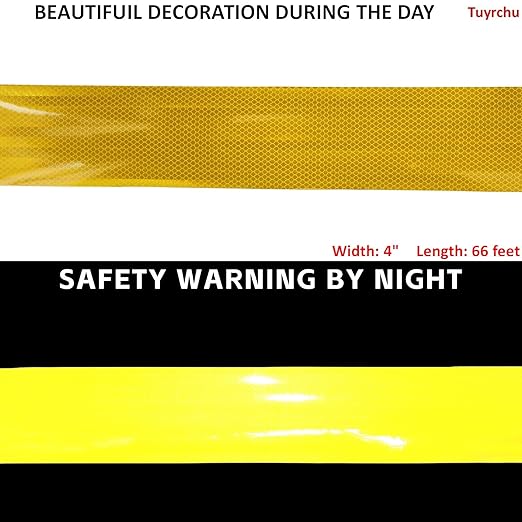 Non Fading Reflective Tape Yellow 4 inch Wide, Outdoor Waterproof High Visibility Safety Warning Adhesive Stickers Strips (66 feet)