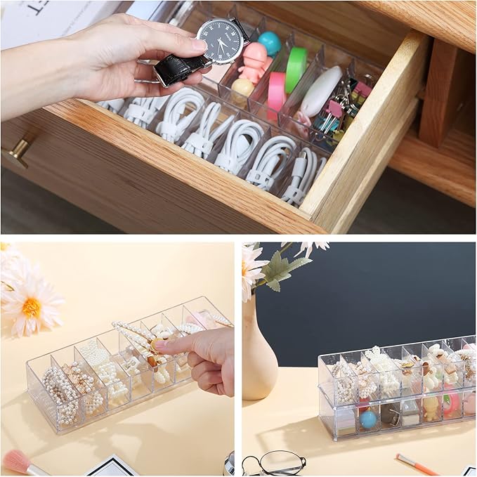 2PCS Clear Electronics Organizer Boxes, 8 Capacity Acrylic Charger Organizer, Cord Organizer Case with 20 Wire Ties, Data Cable Storage Box for Home, Office (Small Without Cover)
