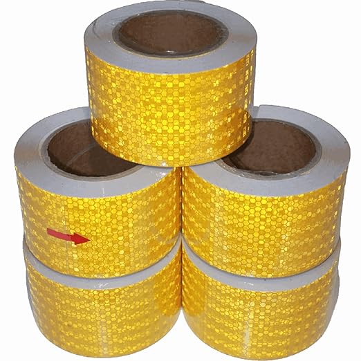 Industrial Reflective Tape Yellow 3 inch for Bikes, Outdoor Waterproof High Visibility Safety Adhesive Stickers Strips (66 feet, 5 Rolls)