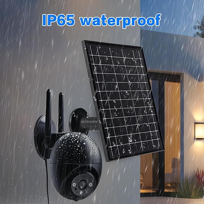 6W 5V Solar Panels for Security Cameras Type-C Micro USB C DC Port Solar Panel 5V Compatible with Recharged Battery Cameras Outdoor IP65 Waterproof 360° Adjustable Mount 9.8ft Cable 1 Black