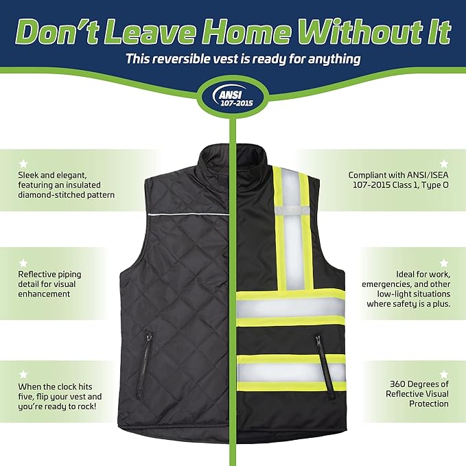 JORESTECH Safety Vest with Two-Tone Reflective X Strips On The Back, Reversible, Wind Resistant,Waterproof, and Insulated