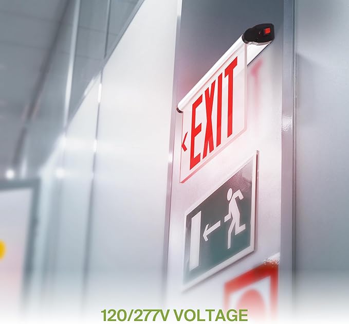 ASD LED Exit Sign with Battery Backup - 120/277V UL 3W Transparent Rotatable Emergency Exit Light for Business, Commercial Hardwired Damp Location Power Outage Lights, Red, 6 Pack
