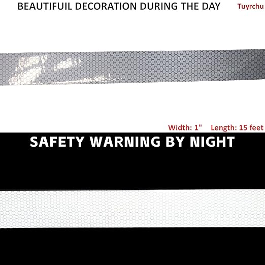 Non Fading Reflective Tape Silver Outdoor Waterproof 1 inch Wide, High Visibility Industrial Marking Tape, Safety Adhesive Stickers (15 feet)