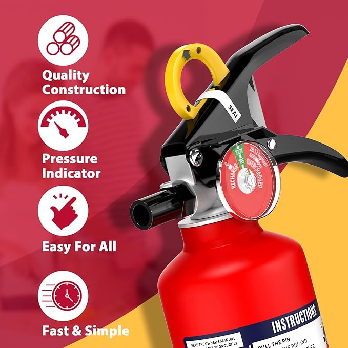 Ougist ABC Fire Extinguisher for Home & Vehicle - 2.5 lb 1-A:10-B:C Rated, Dry Chemical Fire Safety with Quick-Release Handle, Certified for Kitchen/Car/Boat Use-Model FF1KG-2Pack
