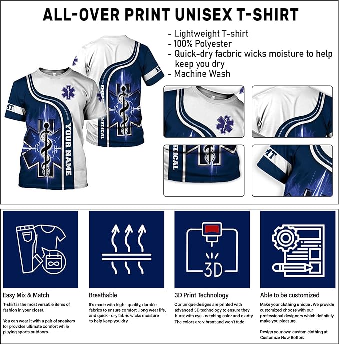 Personalized EMT 3D Shirt, EMT 3D Hoodie, 3D EMS Hoodies for Men, Medical Uniforms EMS Shirt, Emergency Medical Service Shirt
