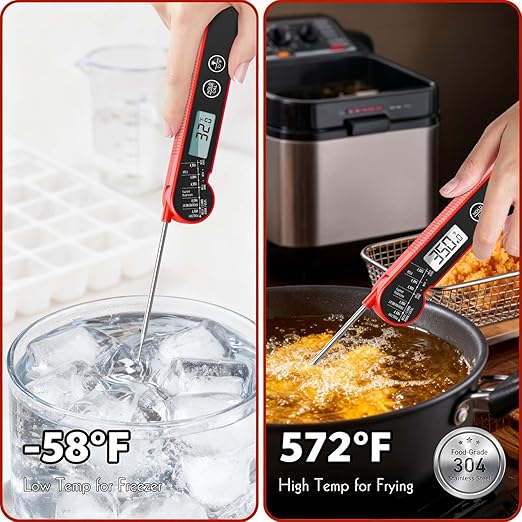 Meat Thermometer Digital with Backlight, Calibration & Hold Function, IP65 Waterproof Food Thermometer for Cooking, Outdoor Grilling, Candy Making