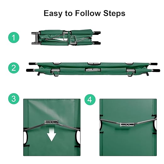 Folding Stretcher for Medical Emergency with Heavy Duty Handles, Straps and Carrying Case, High-Grade Aluminum Alloy Portable Travel Emergency Medical Stretcher for Patient Transport (Green)