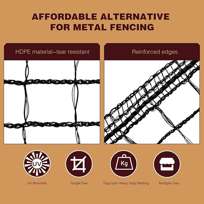 Plastic Mesh Fence Deer Fencing 4x25ft,Reinforced Edges,55gsm Heavy Duty Temporary Fence,Ideal for Garden Netting,Animal Barrier,Safety Netting, Fruit Plant Protection, Black
