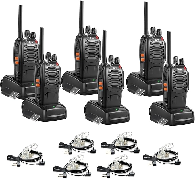 TIDRADIO Walkie Talkies Long Range 6 Pack, Rechargeable Two Way Radios for Adults with Earpiece, 22 Channels Portable Radios with Flashlight for Jobsite, Outdoor Camping, Hiking