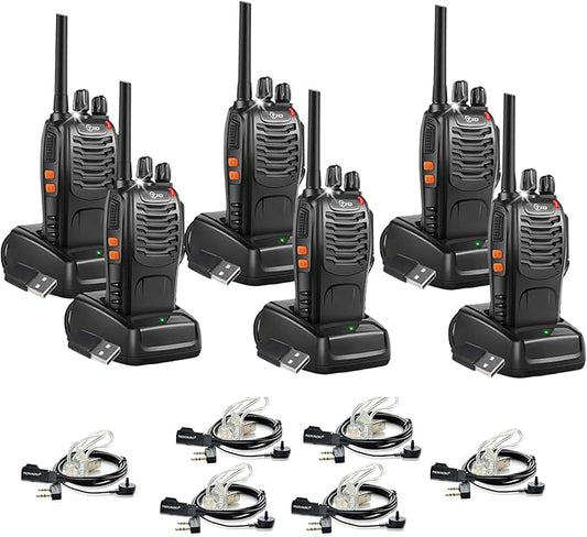 TIDRADIO Walkie Talkies Long Range 6 Pack, Rechargeable Two Way Radios for Adults with Earpiece, 22 Channels Portable Radios with Flashlight for Jobsite, Outdoor Camping, Hiking