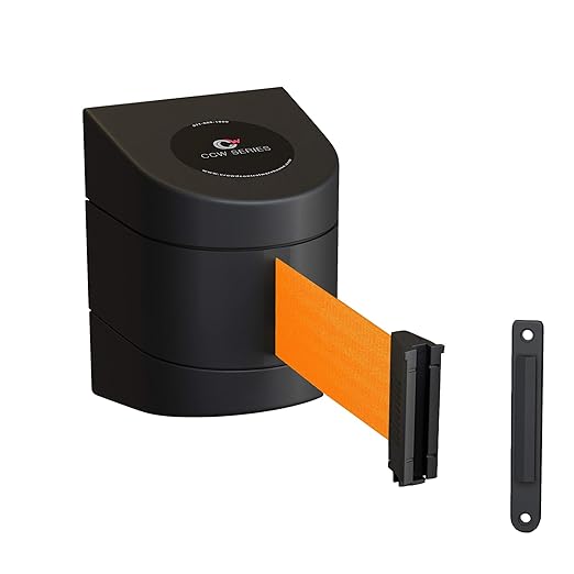 Crowd Control Warehouse - CCW Series WMB-220 Fixed Wall Mount Retractable Belt Barrier - 15 Foot, Fluorescent Orange Belt with Black ABS Case