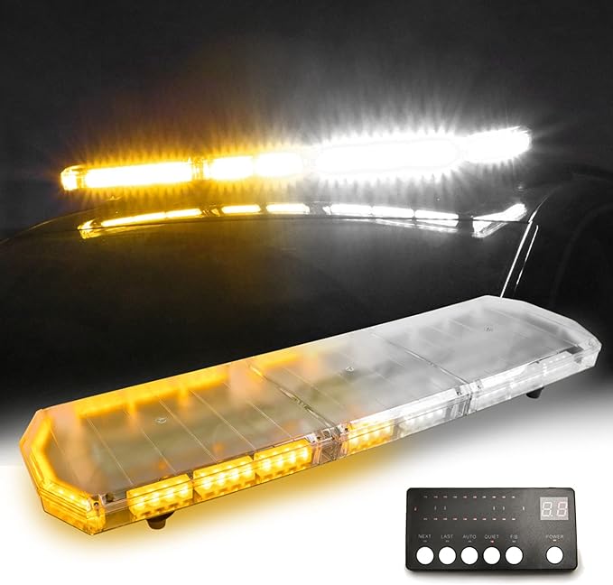 48 Inch Amber White Emergency Light Bar 88 LED Super Bright Rooftop Strobe Lights Waterproof Hazard Warning Roof Top Flashing Light Bar for Tow Truck Snowplow Construction Vehicle (DC 12-24V)