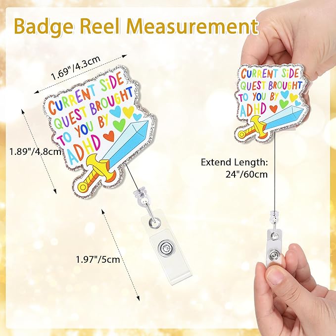 Current Side Quest Brought to You by ADHD Badge Reel with Alligator Clip Funny ID Badge Holders Cute RN LPN CNA MA Pediatric Badge Buddy Healthcare Medical Students Nurse Accessories for Work