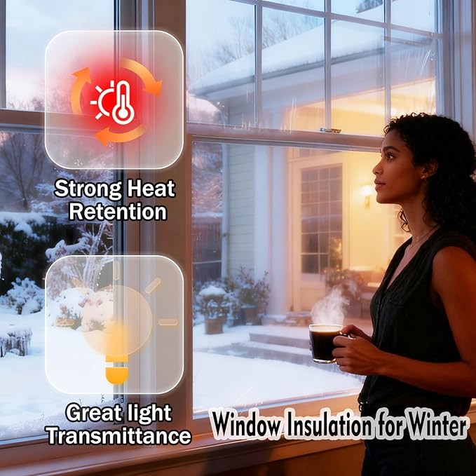 62''x42'' Window Insulation Kit-9PCS, Window Plastic for Winterizing, Window Insulation for Winter, high-Clarity