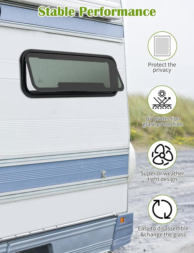 33.5"x10.5" RV Awning Window - DOT Certified, Aluminum Frame w/Removable Screen, Sliding Ventilation Design for Campers & Motorhomes