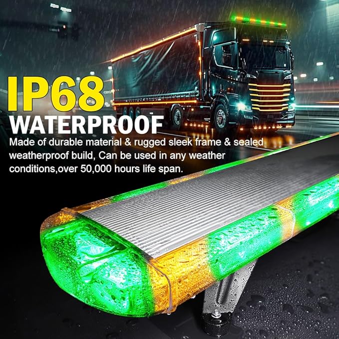 ASPL 46 inch 220 LED Rooftop Low Profile Strobe Light Bar Emergency Warning Beacon Car Hazard Flashing Construction Roof Lights Bars for Trucks Tow Automotive Construction Vehicle (Amber/Green