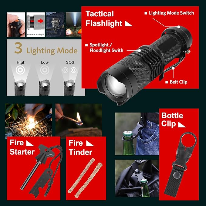 Gifts for Men, Women, Dad Christmas PIXATO Survival Kits, Survival Gear and Equipment 116-in-1, Emergency Kit with First Aid Kit, Tactical Pen, Fishing Kit, Headlamp for Camping, Hiking, Hunting