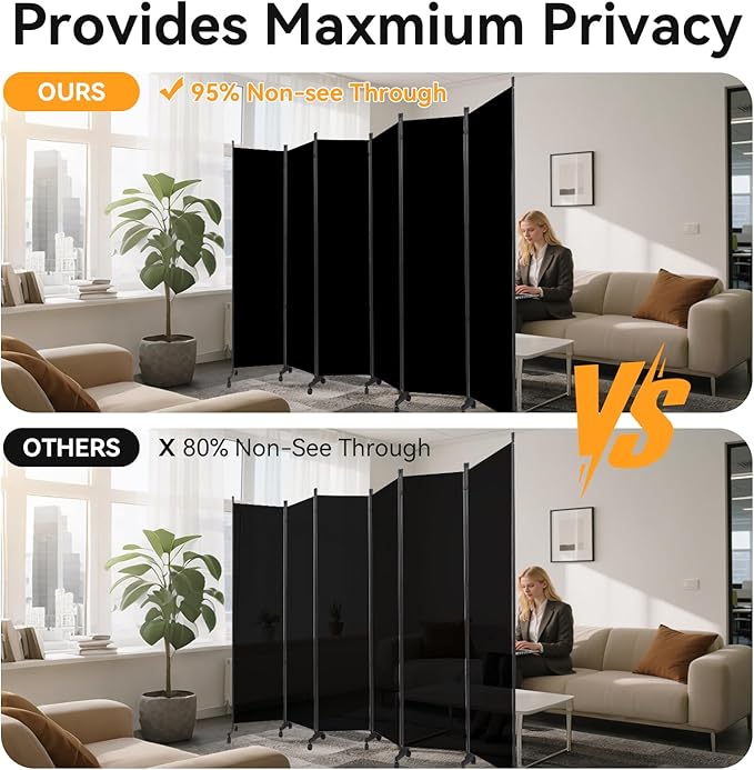 Room Divider (6 Panel) Wall Divider for Room Partition, 132 inch Metal Frame Wide Portable Privacy Screens W/Wheels, Freestanding Room Separators 5.6FT Room Divider Panel