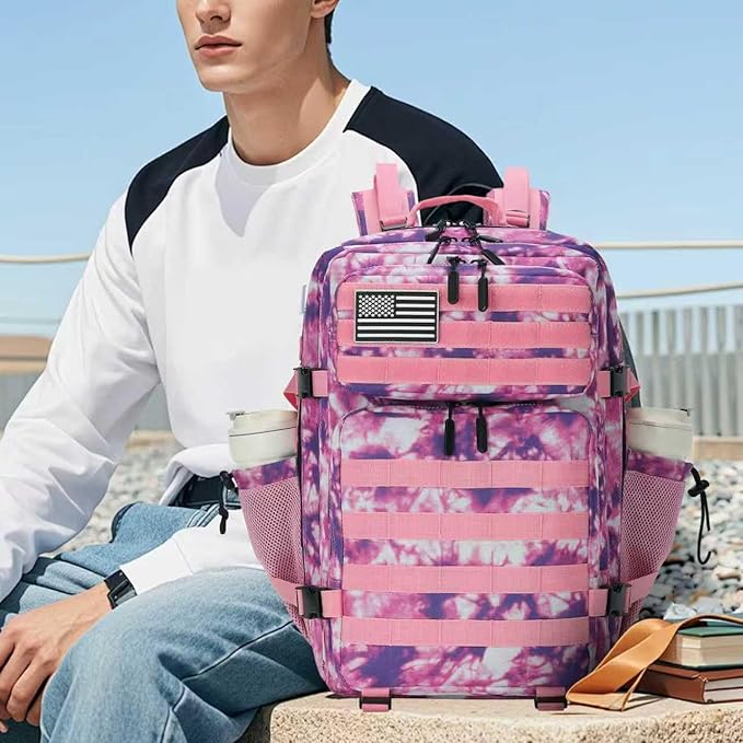 45L Tactical Assault Backpack 3 day assault pack with Molle Waterproof backpack Rucksack for Tactical Backpacks (Rose Tie-Dye)