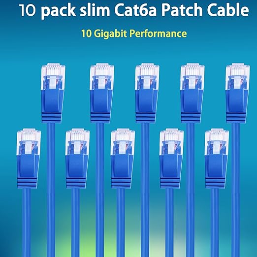 Rapink Patch Cables Cat6a 14ft (10 Pack) Slim, Cat6a Ethernet Patch Cable 10G Support, Snagless Cat 6 Patch Cable for Patch Panel to Switch, Flexiable Cat 6a Ethernet Cable with Gold Plated