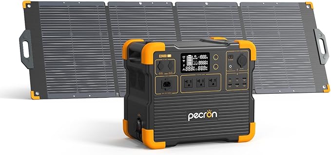 Pecron E2400LFP Portable Solar Generator and 200W Foldable Solar Panel, 2048Wh LiFePO4 Home Battery Backup, 3 AC Outlets 2400W Portable Power Stations for Camping, RV, Emergencies, Power Outages