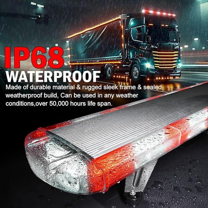 ASPL 46 inch 220 LED Rooftop Low Profile Strobe Light Bar Emergency Warning Beacon Car Hazard Flashing Construction Roof Lights Bars for Trucks Tow Automotive Construction Vehicle (Red/White