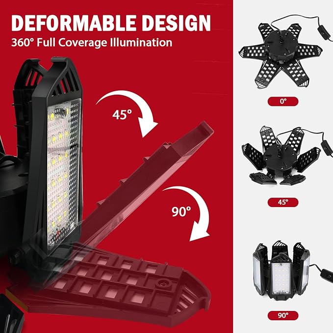 LIVOWALNY LED Work Light Compatible with Milwaukee 18V Battery, 68W 6800LM LED Garage Flood Lights with 6+1 Deformable Panels, Battery Powered Pendant Ceiling Light for Shed Workshop Garage Home