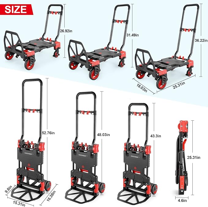 2-in-1 Hand Trucks Dolly, 330Lbs Hand Cart with Basket,Foldable Hand Truck Heavy Duty Dolly with Retractable Handle,Folding Dolly Cart with Wheels,Collapsible Dolly