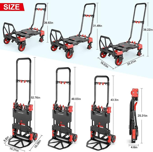 2-in-1 Hand Trucks Dolly, 330Lbs Hand Cart with Basket,Foldable Hand Truck Heavy Duty Dolly with Retractable Handle,Folding Dolly Cart with Wheels,Collapsible Dolly