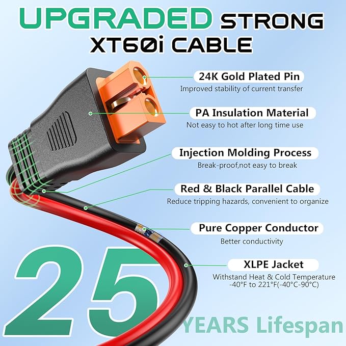 10AWG XT60i Solar Cable 10FT, Solar to XT60i Charging Cable, Solar Connector to XT60i Connector Solar Cable, XT60i Charging Cable for Portable Power Station and Solar Generator