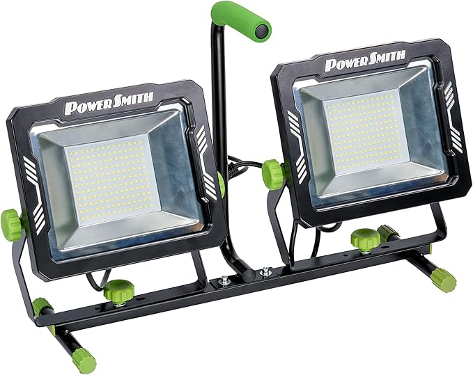 PowerSmith 30,000 Lumen Dual-Head LED Work Light with 80 in. Adjustable Metal Flip-Lock Tripod Stand and 10ft Grounded Power Cord