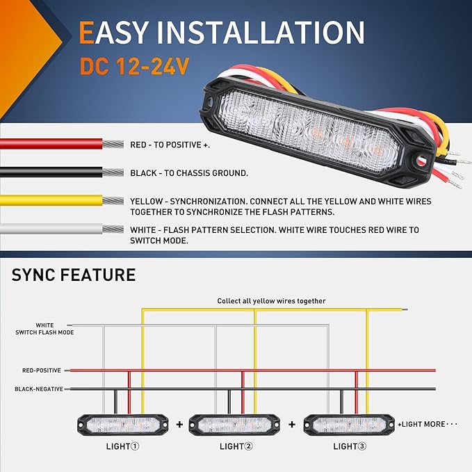 Nilight 4PCS 6LED Amber Green Emergency Strobe lights 12V 24V Surface Mount Flashing Warning Hazard Light Ultra Slim Sync Feature Grille for Cars Trucks Van Off Road Vehicles SUV