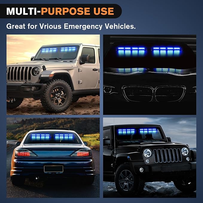 Nilight 32LED Blue Emergency Dash Strobe Lights with Controller Suction Cups Warning Hazard Interior Front/Rear Windshield Deck Split Light Bar for Trucks Construction Vehicles
